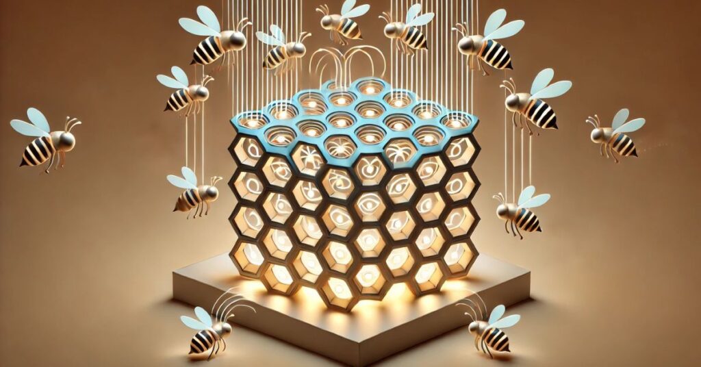 bees around a honeycomb representing modular AI architecture